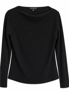 Banana Republic Women’s Small Black Ribbed Boat Neck Long Sleeve Stretch Top S